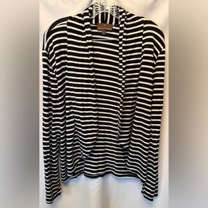 Fenn Wright Manson Women's Size XL Open Front Cardigan Black White Stripes USA
